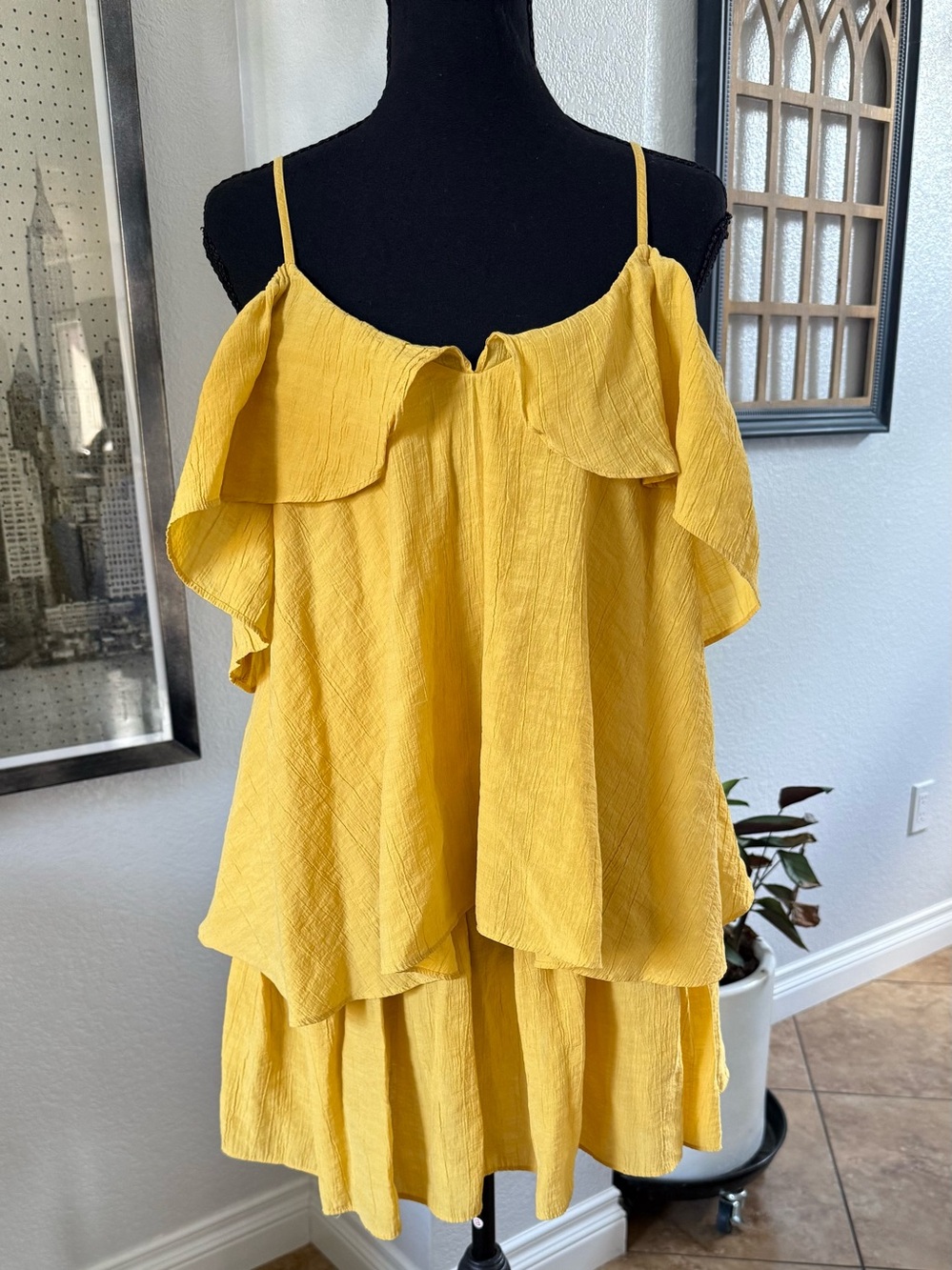 H&M Women’s Yellow Ruffle Cold-Shoulder mini dress